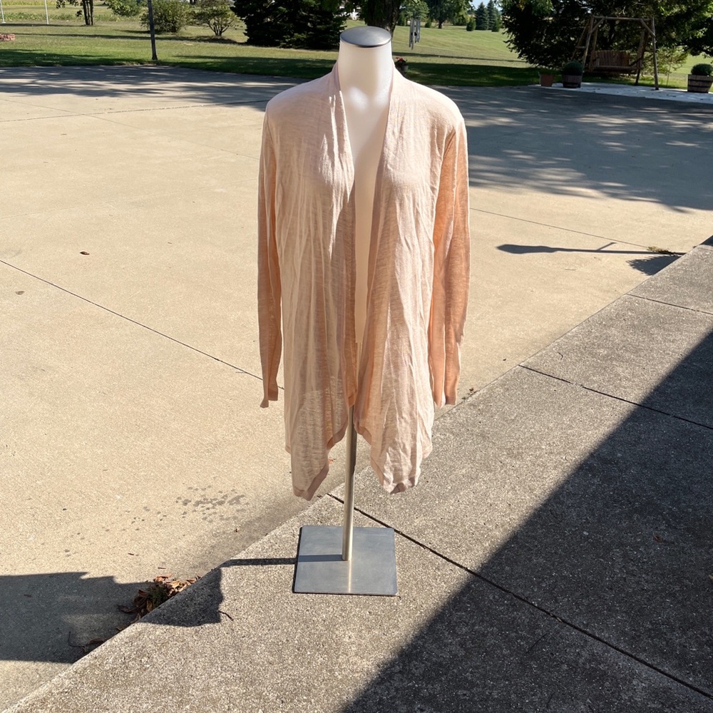 EILEEN FISHER Cream Open Front Cardigan Silk Linen Blend ~ sz M